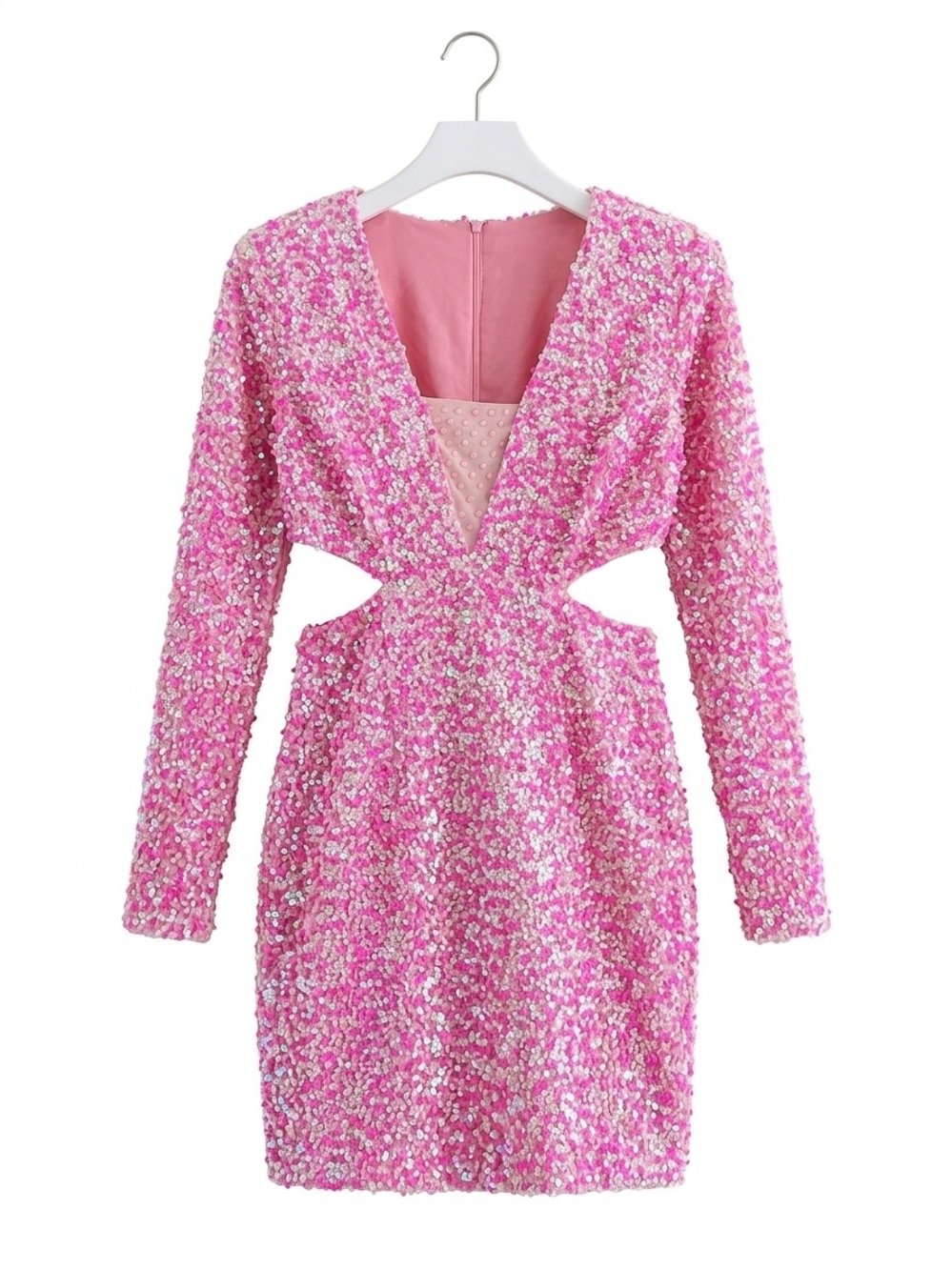 Runaway The Label Pink Sequin Mini Dress Long Sleeve CutOut Y2K Party SKU DG4507